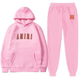 Plush Letter Symbol Sweater Set Fashion Unisex Hooded Pants Set