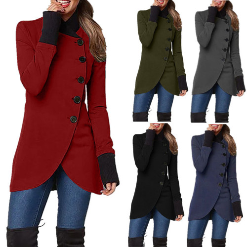 Solid Single breasted Splice Bottom Split Long Sleeve Coat