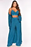 Blouse lace up pleated sexy three piece suit