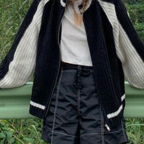 Fashion black and white contrast wool coat