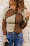 Color block splicing long sleeved top slim bottoming shirt