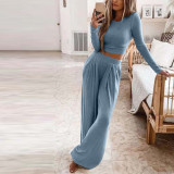 Solid knitted casual two-piece home suit