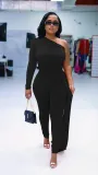 Fashion casual diagonal shoulder irregular solid color jumpsuit party evening dress