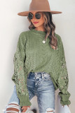 Hollow out floral long sleeve sweater loose round neck pullover