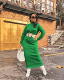 Solid high neck knitting long dress (without belt)