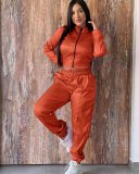 Solid zipper loose casual sports two-piece set