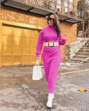 Solid high neck knitting long dress (without belt)