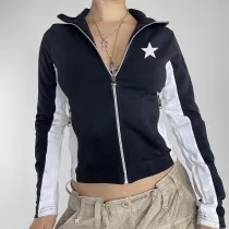 Fashion Brand Personality Five pointed Star Printed Zipper Coat