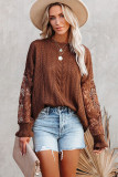 Hollow out floral long sleeve sweater loose round neck pullover