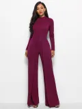Sexy women's fashionable round neck long sleeve wide leg jumpsuit