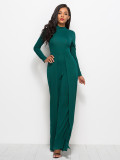 Sexy women's fashionable round neck long sleeve wide leg jumpsuit