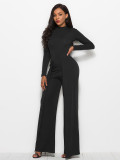 Sexy women's fashionable round neck long sleeve wide leg jumpsuit