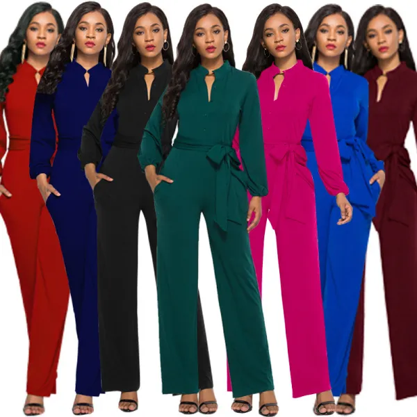 Sexy elastic women's fashionable solid wide leg jumpsuit