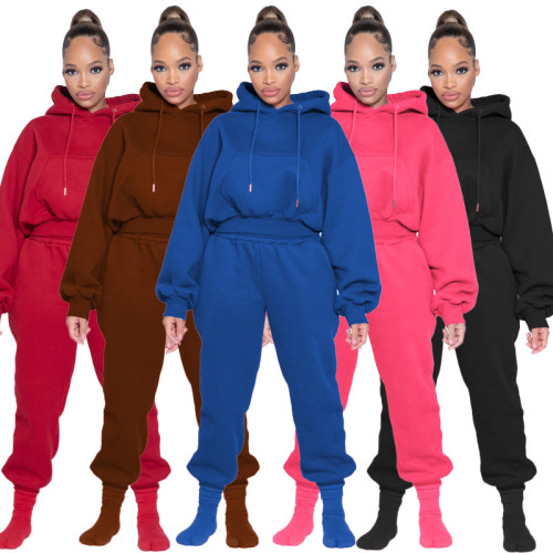 Long sleeve thickened hooded sweater sportswear casual suit