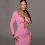 Women's sexy hollow tight A-line skirt with strap backless dress