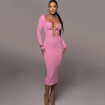 Women's sexy hollow tight A-line skirt with strap backless dress
