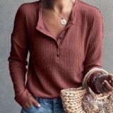 Women's Waffle Solid Single breasted Long Sleeve
