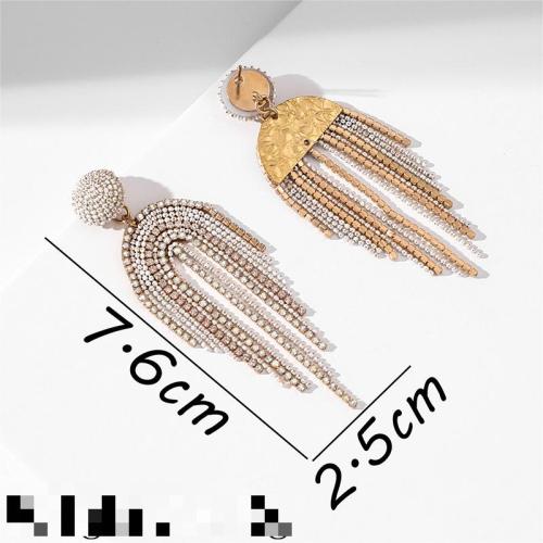 Handmade beaded tassel earrings women inlaid with zircon small design sense of individuality high sense earrings