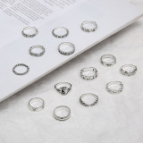 Personality Retro Fashion Ring Yin Yang Embossed Elephant Geometric Ring 14 piece Set