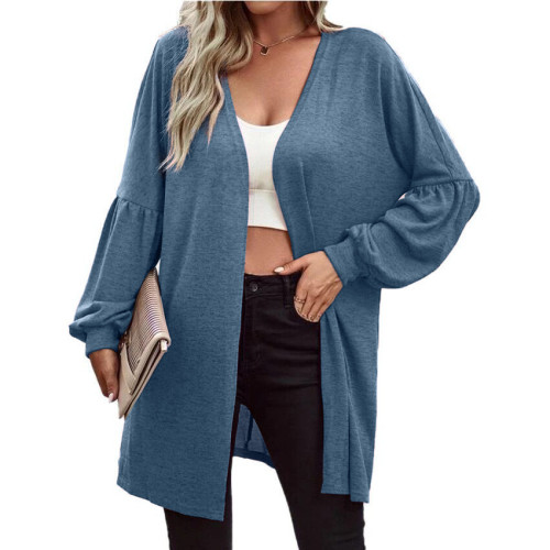 Women's solid color long sleeve fashion cardigan knitted coat
