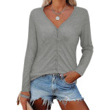 Solid single breasted cardigan pleated long sleeve