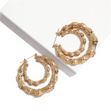 Oversized bamboo pattern earrings exaggerated gold big circle punk hip-hop earrings