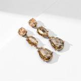 Fashion color diamond alloy inlaid diamond drop shaped long earrings