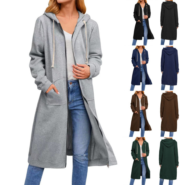 Loose zip long cardigan coat