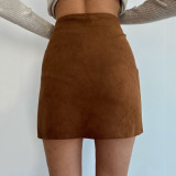 Women's sexy fur skirt with single breasted buttocks