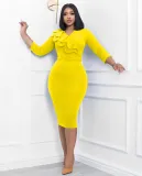 Women's dress Elegant double layer collar beaded skirt with belt