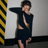 Sexy Spice Girl Hollow out Design Lace up Short Dress Waist revealing Long Sleeve Fake Two Piece Dress
