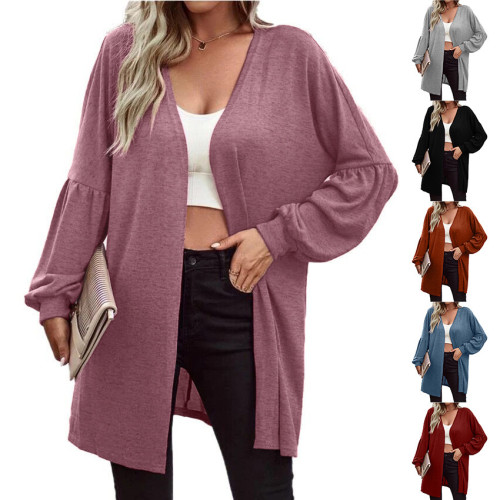 Women's solid color long sleeve fashion cardigan knitted coat