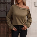 Women's fashion button off shoulder long sleeve top