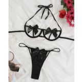 Funny lingerie sexy steel bow tie hollow three-point suit