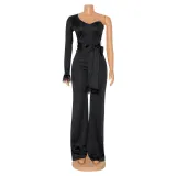 Women's fashion sexy wide leg pants One shoulder tassel jumpsuit