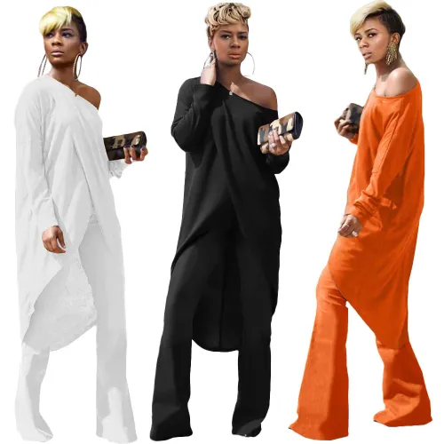 Irregular round neck diagonal top wide leg trousers casual suit