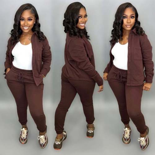 Winter plush sweater suit collar casual sports suit two-piece set