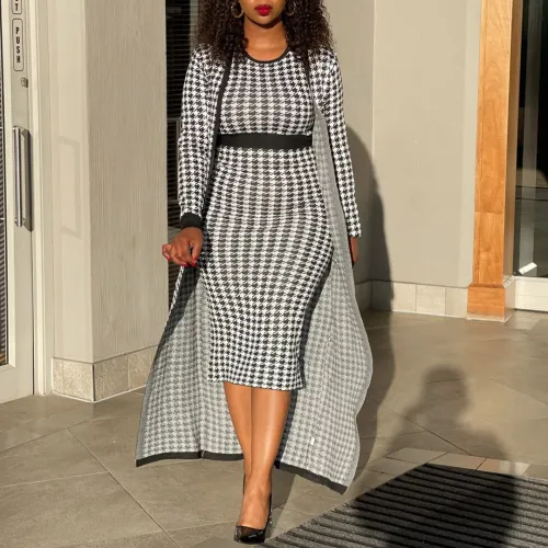 Fashion temperament printed vest skirt cardigan two-piece set