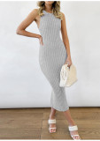 Sleeveless Knitted Pit Strip Dress Women's Long Hip Wrap Dress
