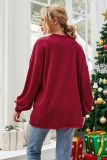 Christmas tree loose long sleeve round neck printed women's blouse wine red medium long sweater