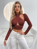 Fashion sexy cross neck loose t-shirt raglan sleeves cutout top