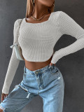 Women's short tight sexy zipper sweater short wide neck long sleeve T-shirt