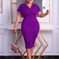 Oversized Women's Fashion Slim V-neck Temperament Tongle Dress