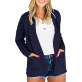 Women's sweater cardigan pocket solid color pit strip sweater women's coat