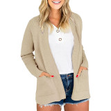 Women's sweater cardigan pocket solid color pit strip sweater women's coat