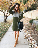 Women's sweater patchwork skirt loose large round neck long sleeve women's dress