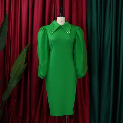 Long sleeved oversize wrap buttocks nail bead mesh splicing Tongle pencil skirt dress