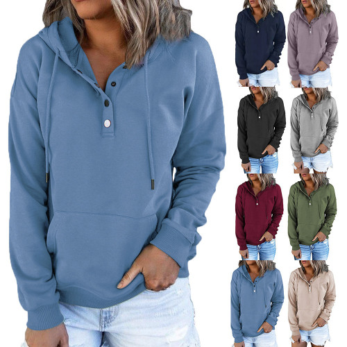 Long sleeve loose casual hooded drawstring pocket sweater