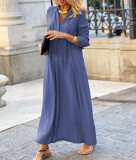 Large hem dress solid color lapel long sleeve simple casual long shirt dress