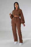 Casual hoodie, solid color, work clothes, straight pants suit, autumn and winter two-piece
